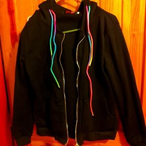 Black hoodie with neon drawstring